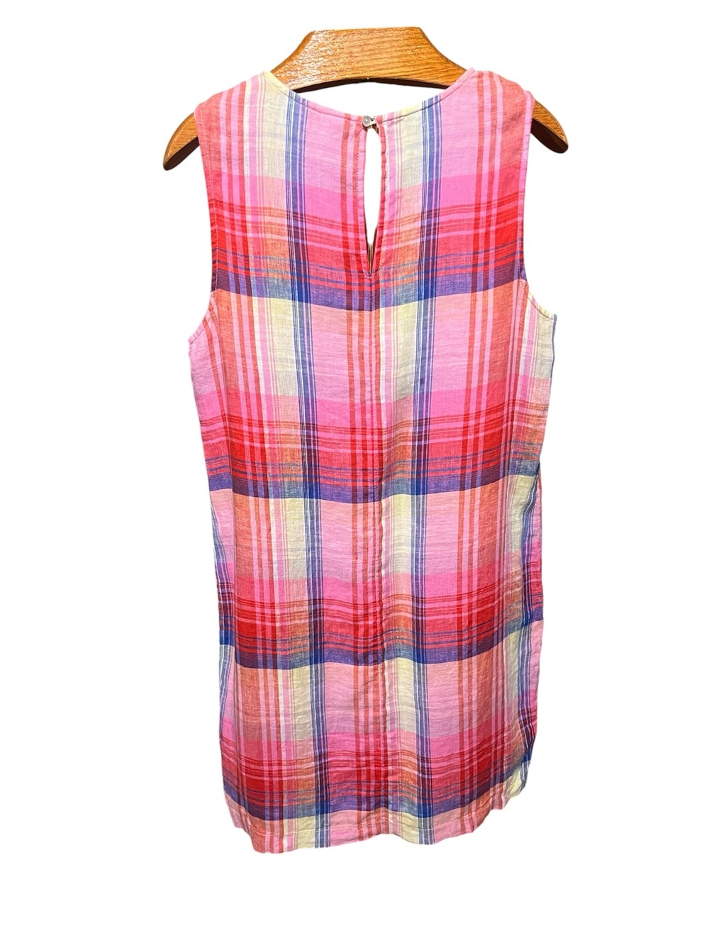 C&C California 100% Linen Pink, Red & Green Plaid Shift Tank Dress Large - Picture 5 of 9